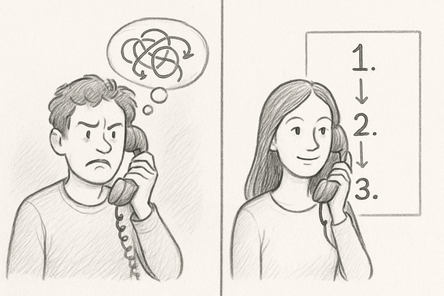 Caller stuck in a confusing AI call loop versus a clean call flow