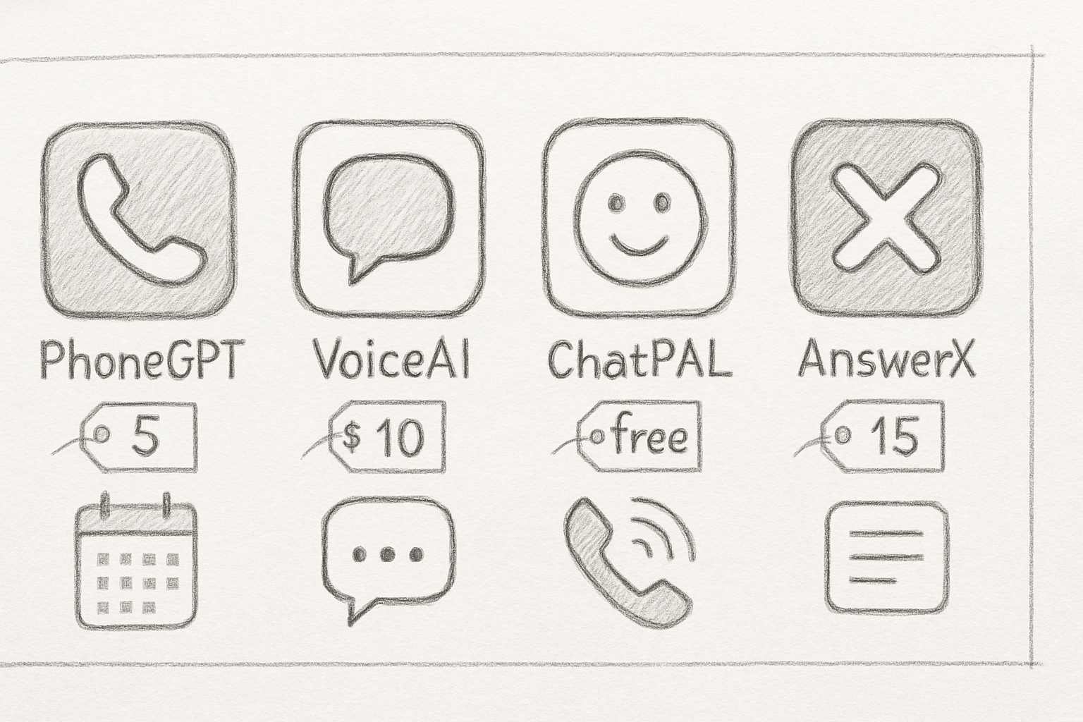 Comparison chart of AI call answering tools and pricing tiers